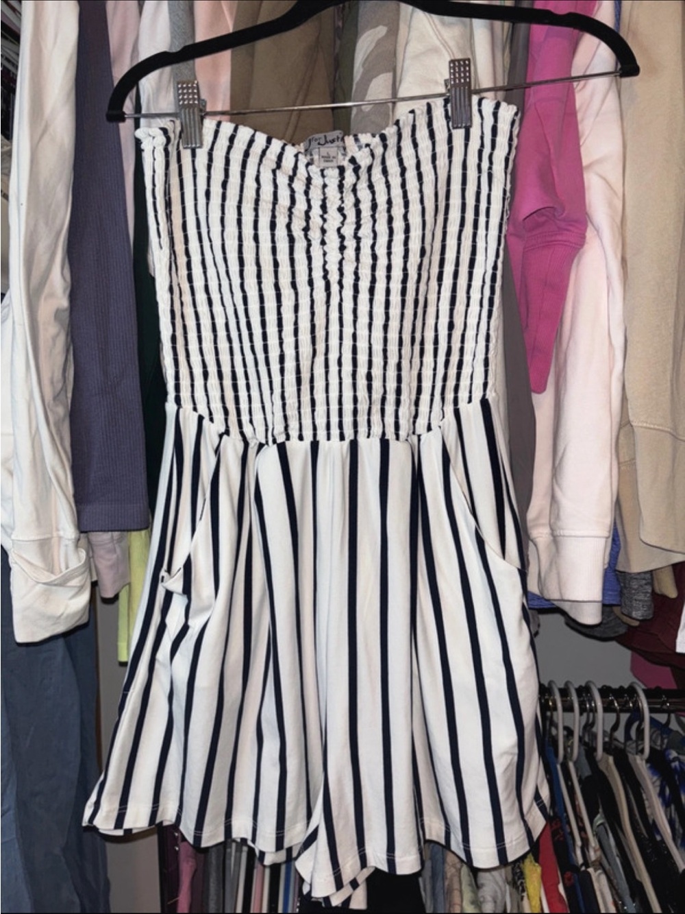 J for Justify Black & White Striped Strapless romper
